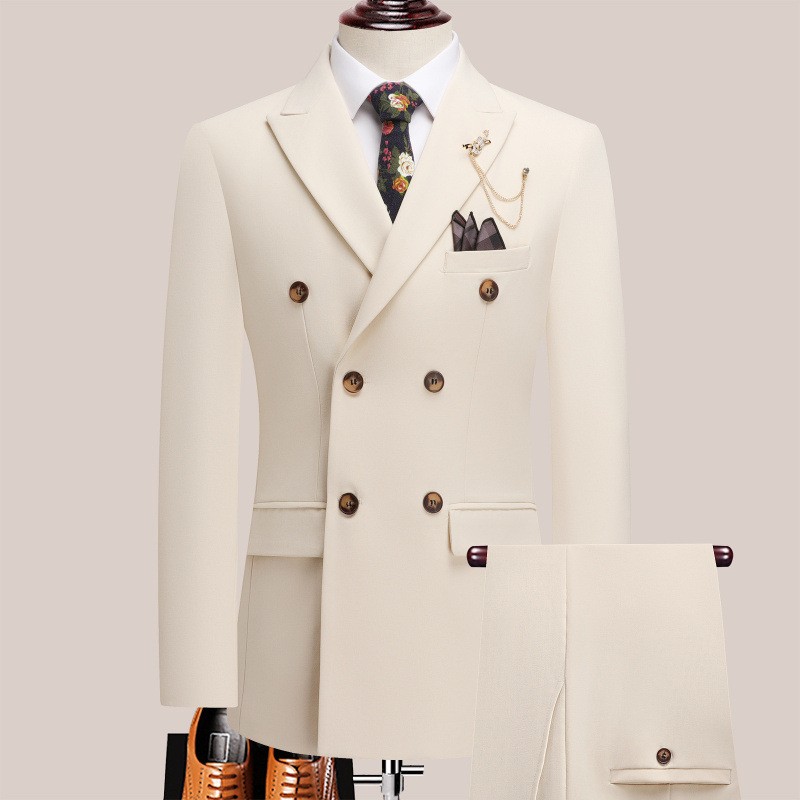 Men Formal Wear With Blazer - Мужской костюм-двойка класса люкс, темно-белый, двубортный,