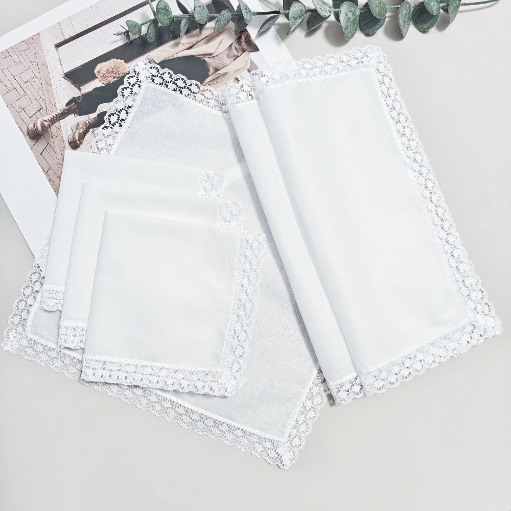 Monogrammed Handkerchief - Набор из 6 новых чисто-белых кружевных