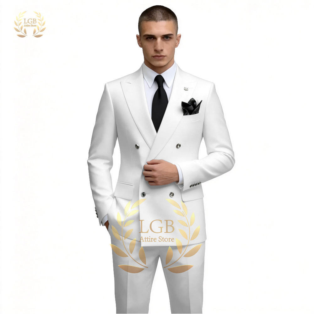 Men Formal Wear With Blazer - Мужской белый двубортный костюм-двойка: приталенный пиджак