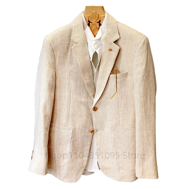 Men Formal Wear Design - Бежевые мужские льняные пиджаки и блейзеры: