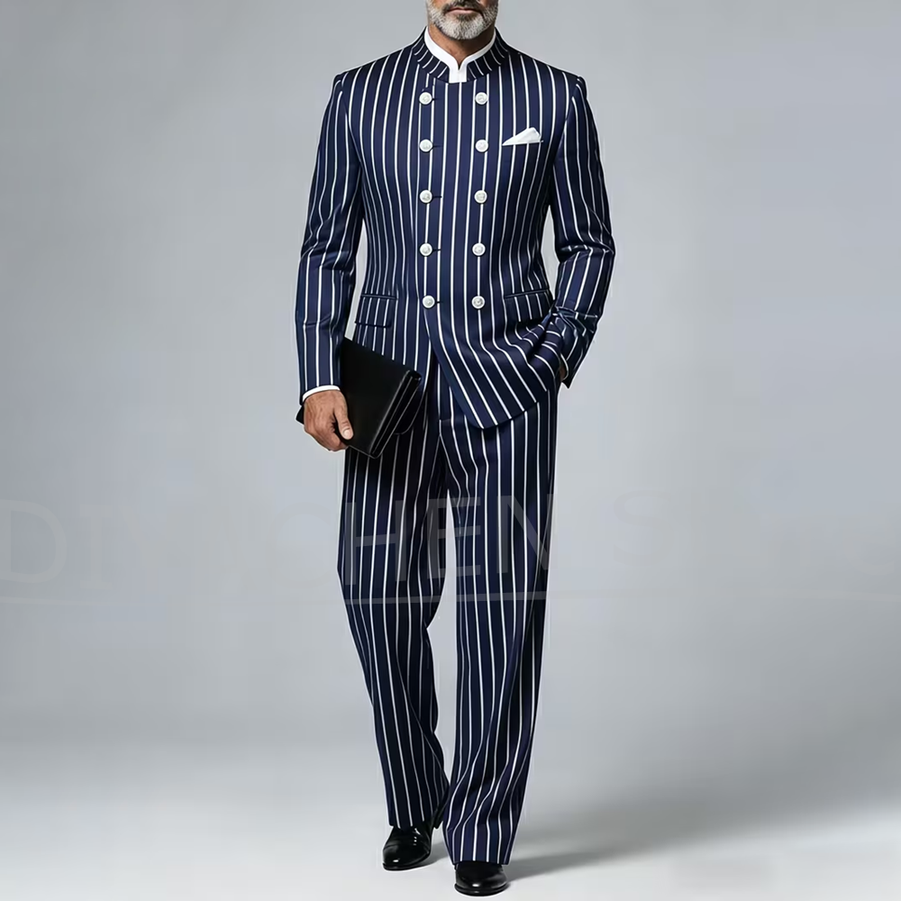 Men Formal Wear With Blazer - Мужской полосатый костюм из 2 предметов: