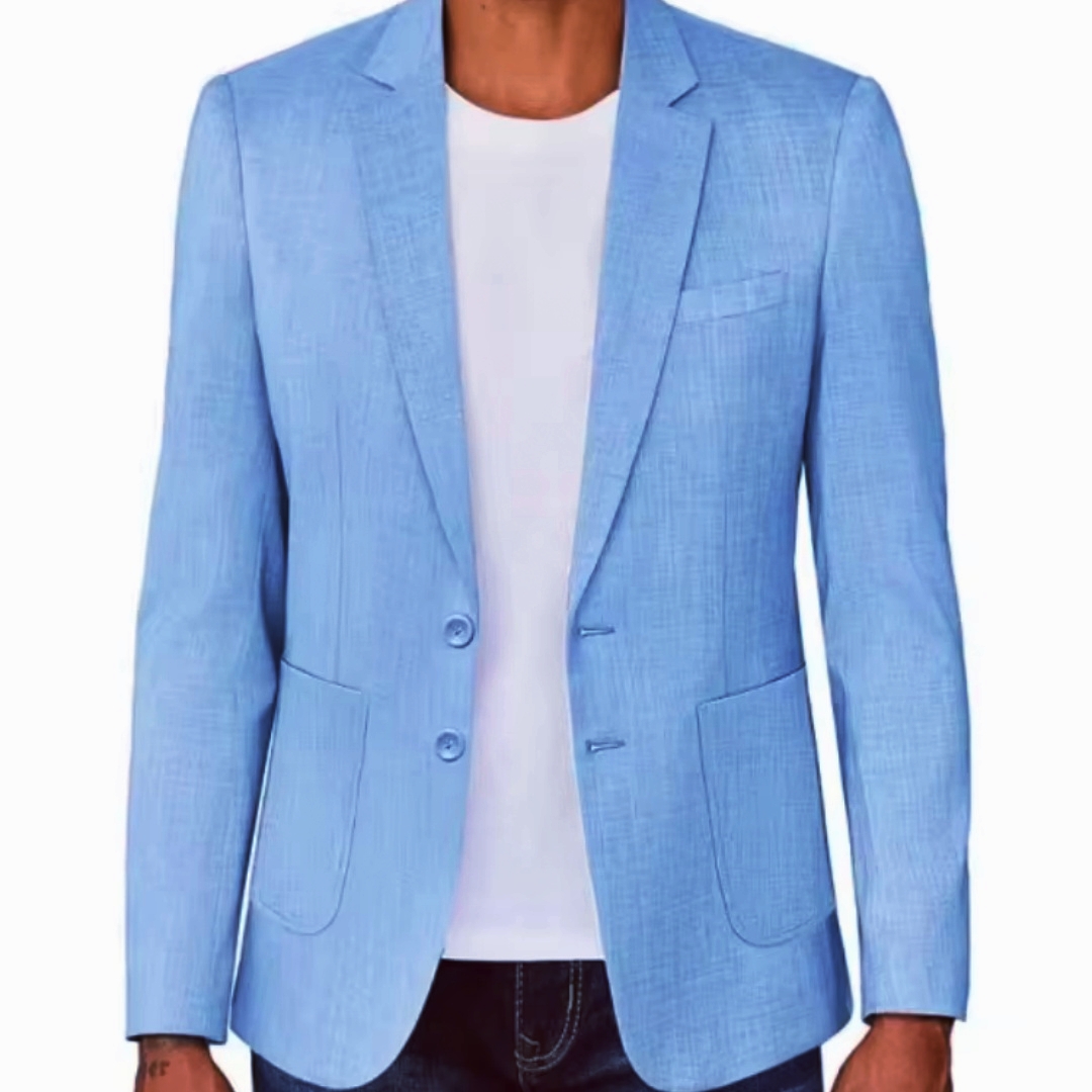 Men Formal Wear Design - Мужской приталенный льняной пиджак бежевого/синего цвета