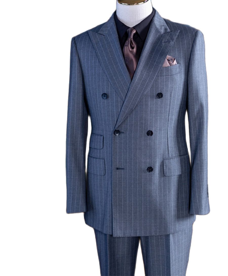 Men Formal Wear With Blazer - Мужской классический костюм-двойка в серую полоску: