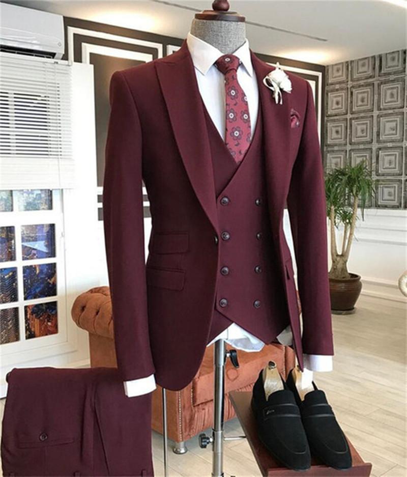 Men Formal Wear With Blazer - Костюм мужской бордовый с двубортным жилетом,