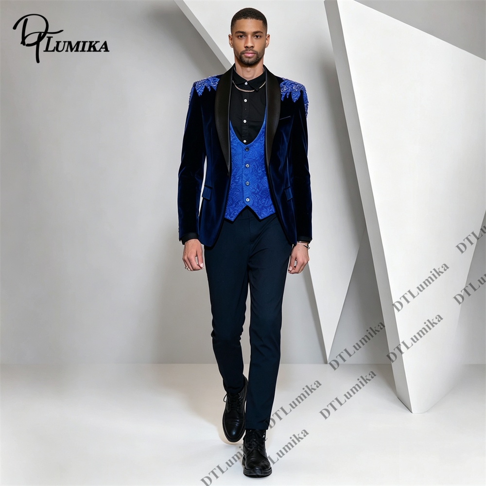 Men Formal Wear With Blazer - Мужской бархатный костюм Peagent из 3